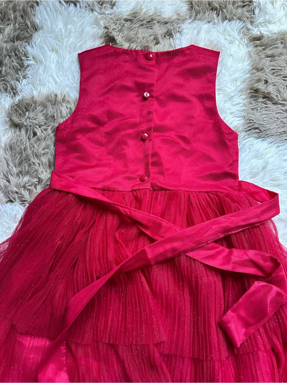 Red Tulle Party Dress with White Faux Fur Bolero - Kids